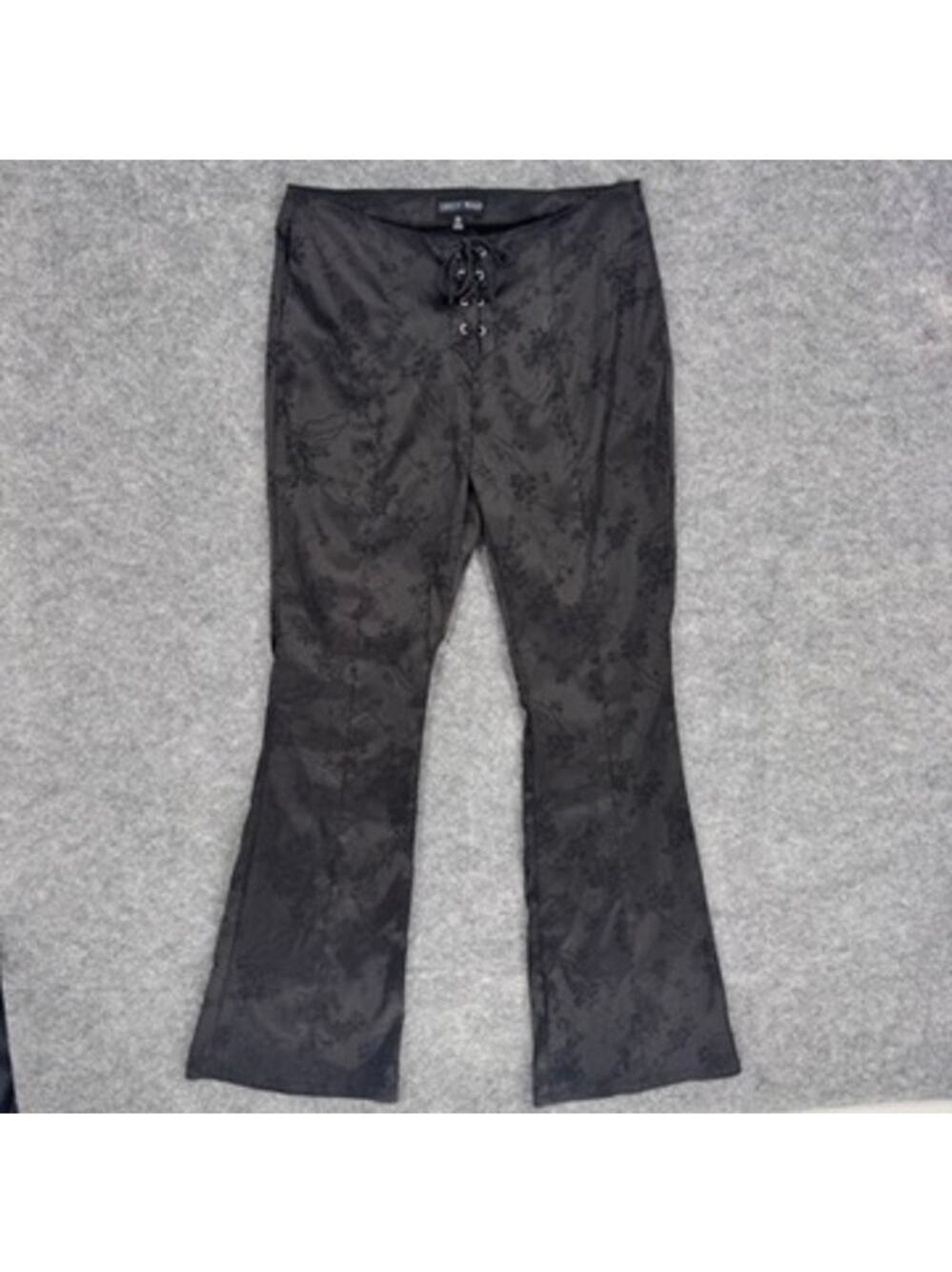 Current Mood Slick Should Be Dancing Floral Satin Lace Up Pants Black Medium